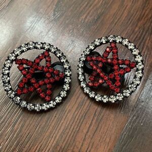 Rare Ashley Williams Black & Red Crystal Pentagram Clip-on‎ Earrings